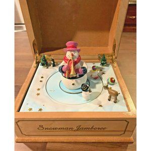 Snowman Wooden Musicbox by Mr Christmas Wind-up (Snowman loose in box) Working